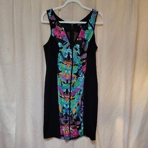 Nicole Miller Black Mini Dress with Vibrant Floral Pattern